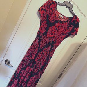 Ace Fashions Red & Black Long Maxi Stretchy Dress-Short Sleeves-Size M-Fit waist